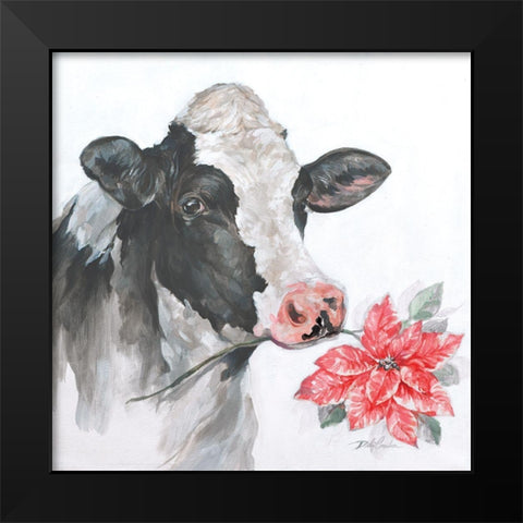 Christmas Cow Black Modern Wood Framed Art Print by Coules, Debi