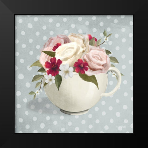 Polka Dot Coffee-Tea Rose Black Modern Wood Framed Art Print by House Fenway