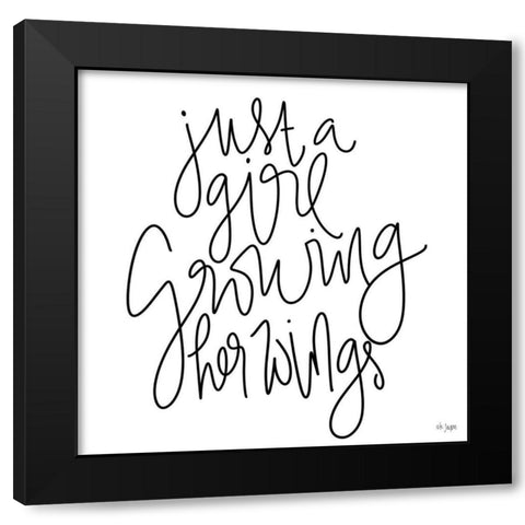 Growing Her Wings Black Modern Wood Framed Art Print by Jaxn Blvd.