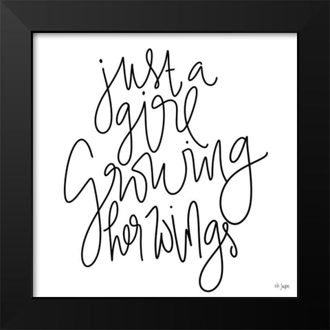 Growing Her Wings Black Modern Wood Framed Art Print by Jaxn Blvd.