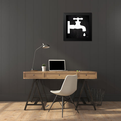 Faucet Drip Black Modern Wood Framed Art Print by Jaxn Blvd.