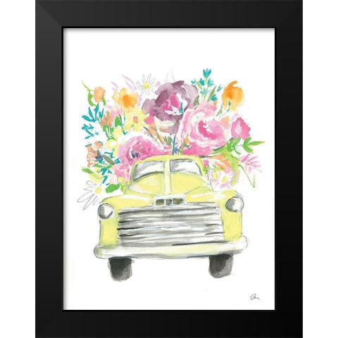 Yellow Flower Truck Black Modern Wood Framed Art Print by Mingo, Jessica