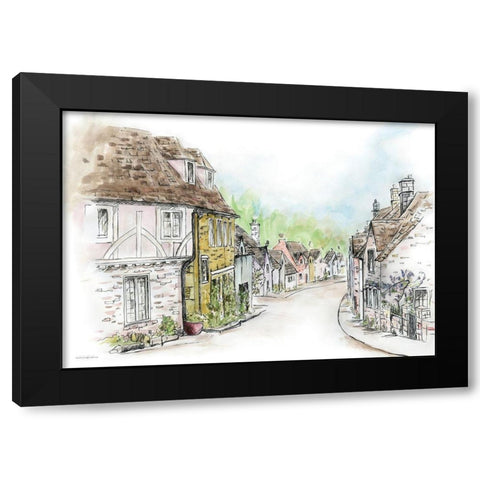 Village Black Modern Wood Framed Art Print by Kamdon Kreations