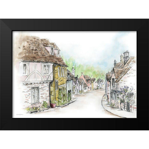 Village Black Modern Wood Framed Art Print by Kamdon Kreations