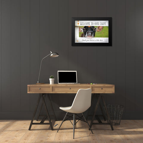 Welcome Cow Black Modern Wood Framed Art Print by Deiter, Lori