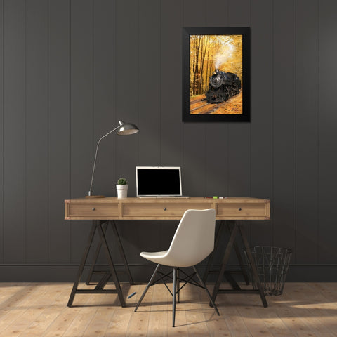 Fall Locomotive Black Modern Wood Framed Art Print by Deiter, Lori