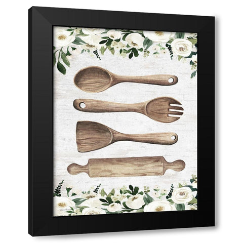 Wooden Utensils Black Modern Wood Framed Art Print with Double Matting by lettered And lined