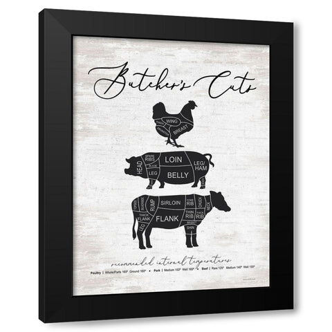 Butchers Cuts Black Modern Wood Framed Art Print with Double Matting by Lettered And Lined