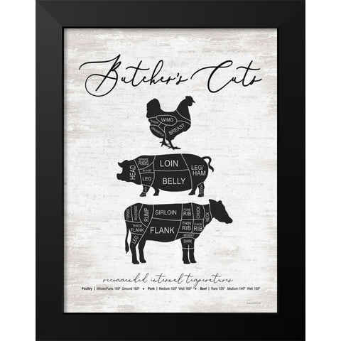 Butchers Cuts Black Modern Wood Framed Art Print by Lettered And Lined