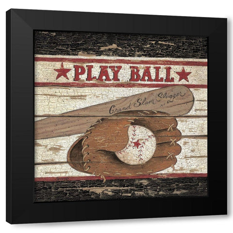 Play Ball Black Modern Wood Framed Art Print by Spivey, Linda