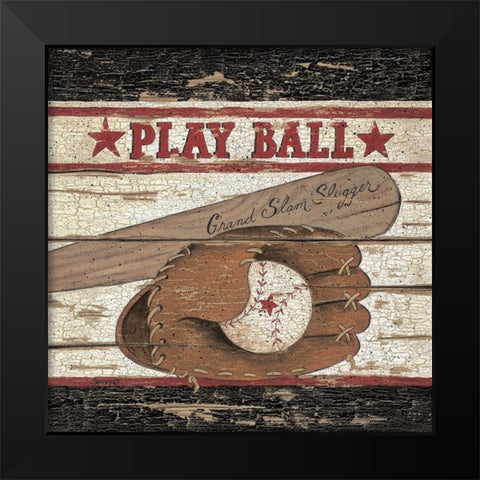 Play Ball Black Modern Wood Framed Art Print by Spivey, Linda