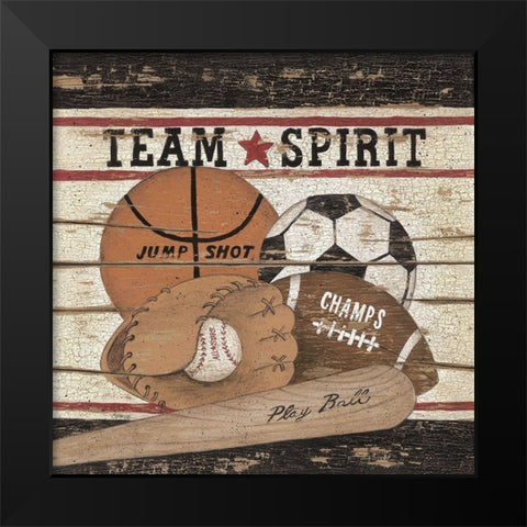 Team Spirit Black Modern Wood Framed Art Print by Spivey, Linda