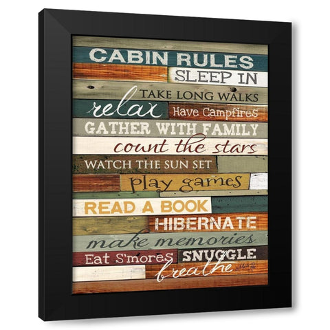 Cabin Rules Black Modern Wood Framed Art Print by Rae, Marla