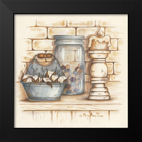 Cotton Balls and Berries Black Modern Wood Framed Art Print by June, Mary Ann