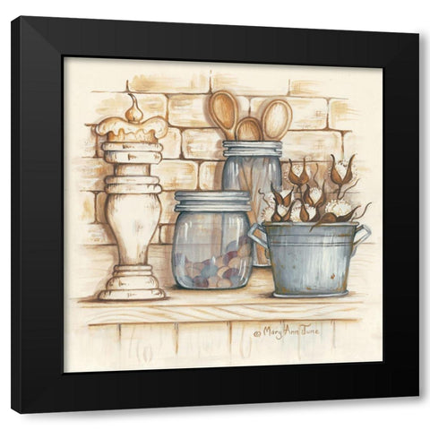 Jars and Wooden Spoons Black Modern Wood Framed Art Print with Double Matting by June, Mary Ann