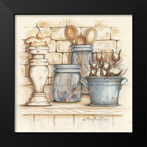 Jars and Wooden Spoons Black Modern Wood Framed Art Print by June, Mary Ann