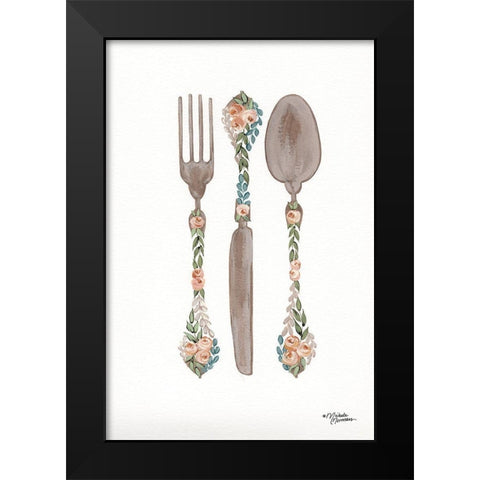 Floral Flatwear Black Modern Wood Framed Art Print by Norman, Michele