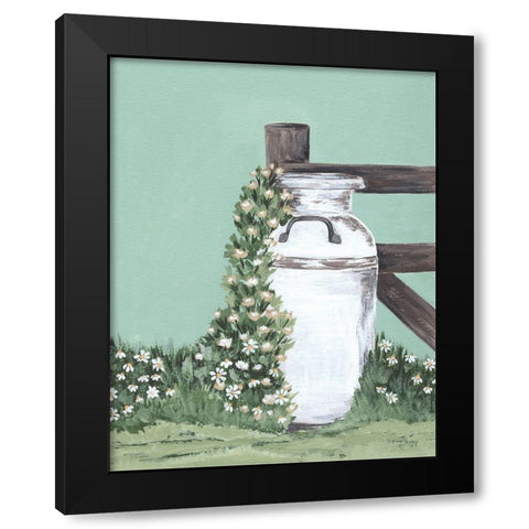Milk Can With Cascading Flowers Black Modern Wood Framed Art Print by Norman, Michele