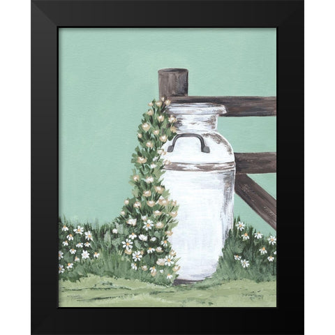Milk Can With Cascading Flowers Black Modern Wood Framed Art Print by Norman, Michele