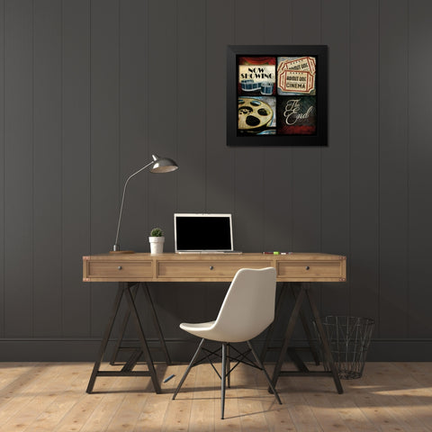 At the Movies I Black Modern Wood Framed Art Print by Mollie B.