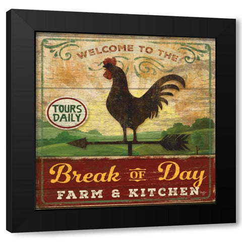 Break of Day Rooster Black Modern Wood Framed Art Print by Mollie B.