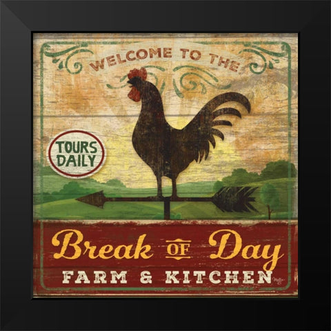 Break of Day Rooster Black Modern Wood Framed Art Print by Mollie B.