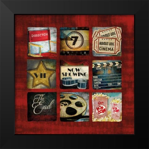 Movie Collage Black Modern Wood Framed Art Print by Mollie B.