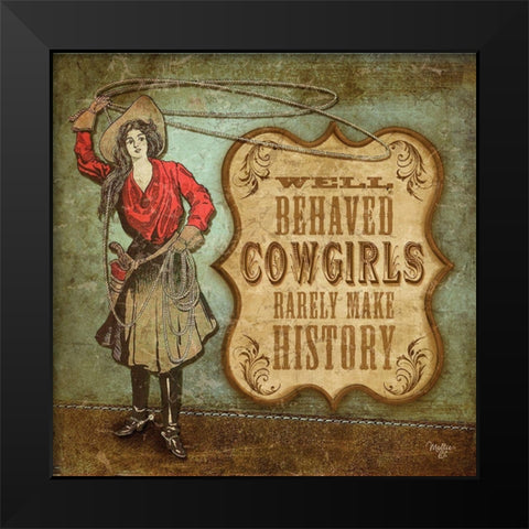 West Cowgirl Black Modern Wood Framed Art Print by Mollie B.