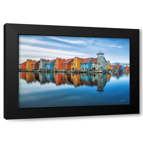 Reitdiephaven Reflections Black Modern Wood Framed Art Print with Double Matting by Podt, Martin