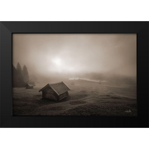 Misty Morning Sunrise Black Modern Wood Framed Art Print by Podt, Martin