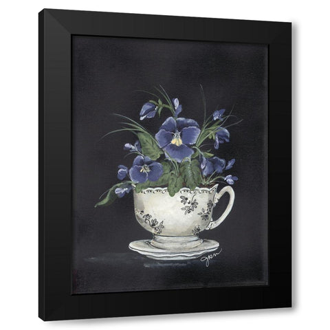 Tea Cup Violets Black Modern Wood Framed Art Print with Double Matting by Norkus, Julie