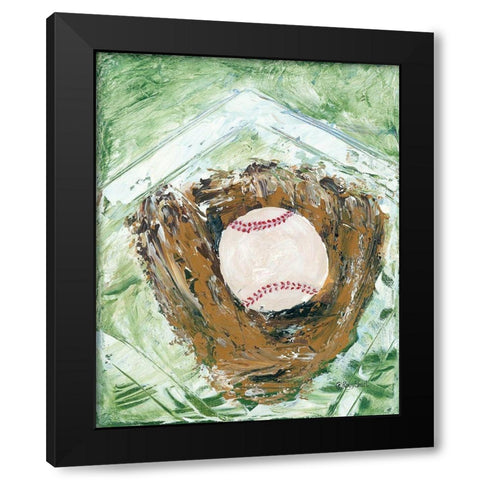Baseball and Glove Black Modern Wood Framed Art Print with Double Matting by Ebert, Roey