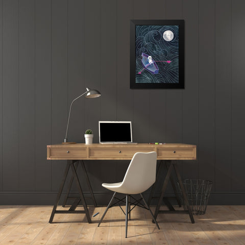 Boat to the Moon Black Modern Wood Framed Art Print by Nieman, Rachel