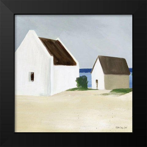 Beach Huts 2  Black Modern Wood Framed Art Print by Stellar Design Studio