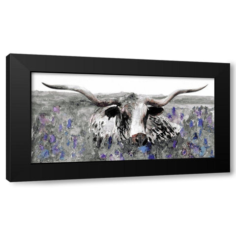 Longhorn in Flower Field Black Modern Wood Framed Art Print by Stellar Design Studio