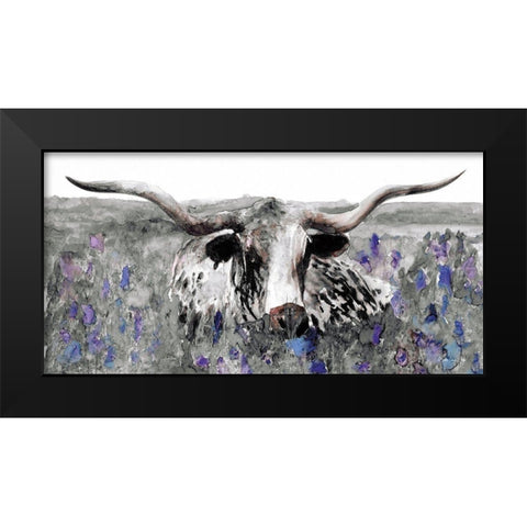 Longhorn in Flower Field Black Modern Wood Framed Art Print by Stellar Design Studio