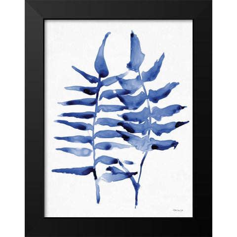 Navy Foliage 1 Black Modern Wood Framed Art Print by Stellar Design Studio