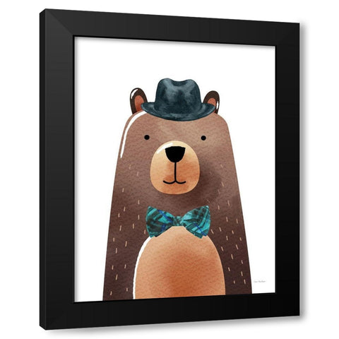 Mr. Bear Black Modern Wood Framed Art Print with Double Matting by Stellar Design Studio