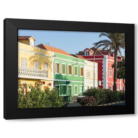Rua de Praia or Avenida da Republica with old townhouses of trading companies Africa Black Modern Wood Framed Art Print by Zwick, Martin