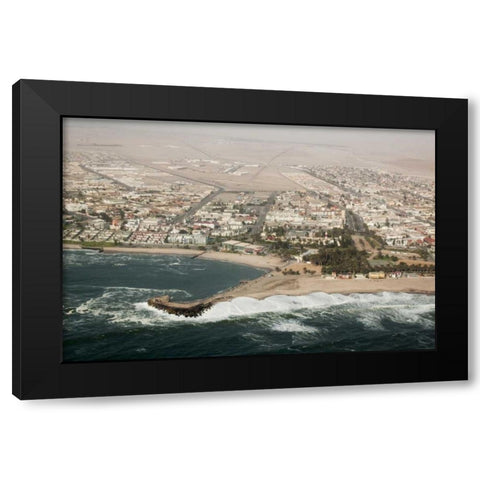 Namibia, Swakopmund Aerial cityscape and bay Black Modern Wood Framed Art Print with Double Matting by Kaveney, Wendy