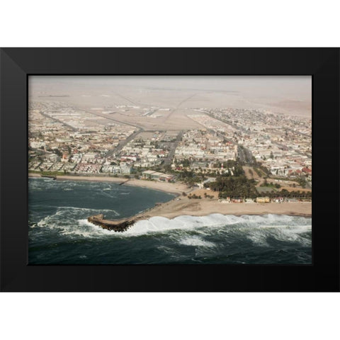 Namibia, Swakopmund Aerial cityscape and bay Black Modern Wood Framed Art Print by Kaveney, Wendy