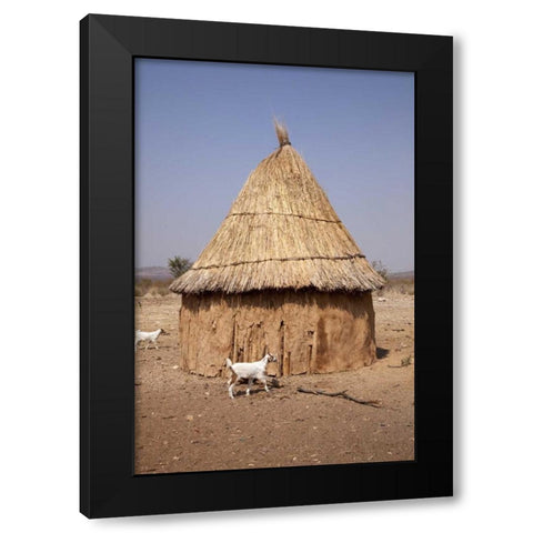 Goats and hut in Himba village, Opuwo, Namibia Black Modern Wood Framed Art Print with Double Matting by Kaveney, Wendy