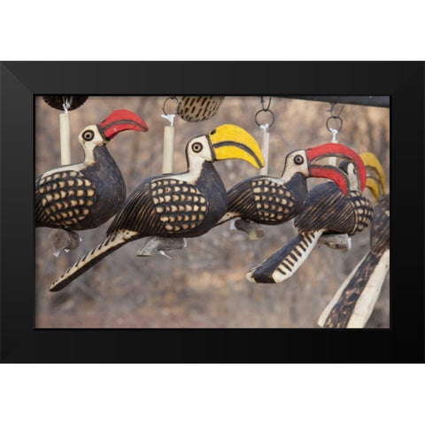 Wooden bird carvings, Etosha NP, Namibia Black Modern Wood Framed Art Print by Kaveney, Wendy