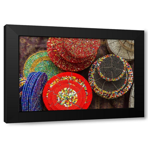 Africa-Tanzania Display of Maasai bead crafts Black Modern Wood Framed Art Print by Jaynes Gallery