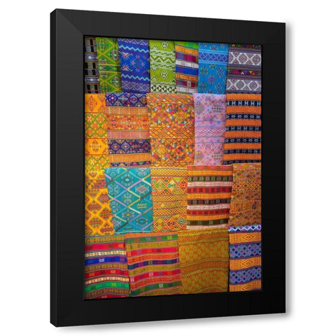 Bhutan-Thimphu Traditional colorful and ornate hand woven textiles Black Modern Wood Framed Art Print by Hopkins, Cindy Miller