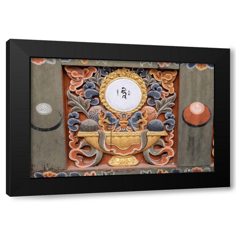 Bhutan-Punakha Dzong Traditional hand painted and carved wooden architectural detail Black Modern Wood Framed Art Print by Hopkins, Cindy Miller