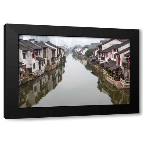 Traditional houses along the Grand Canal-Wuxi-Jiangsu Province-China Black Modern Wood Framed Art Print with Double Matting by Su, Keren