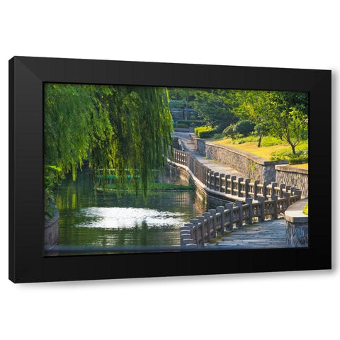 Gongchen Bridge with willow tree-eastern end of the Grand Canal-Hangzhou-Zhejiang Province-China Black Modern Wood Framed Art Print with Double Matting by Su, Keren