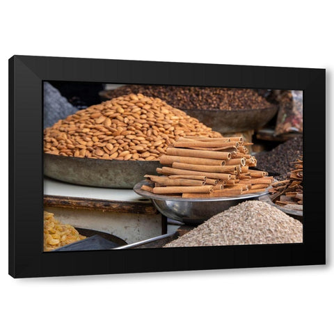 India-Delhi-Old Delhi Old Delhi street market Mixed nuts-spices and cinnamon sticks Black Modern Wood Framed Art Print with Double Matting by Hopkins, Cindy Miller