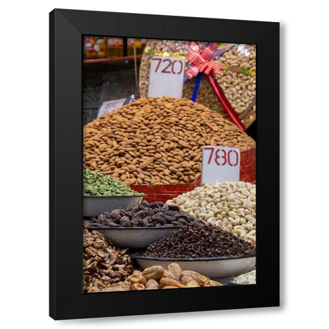 India-Delhi-Old Delhi Old Delhi street market Assorted nuts-spices and snacks Black Modern Wood Framed Art Print with Double Matting by Hopkins, Cindy Miller